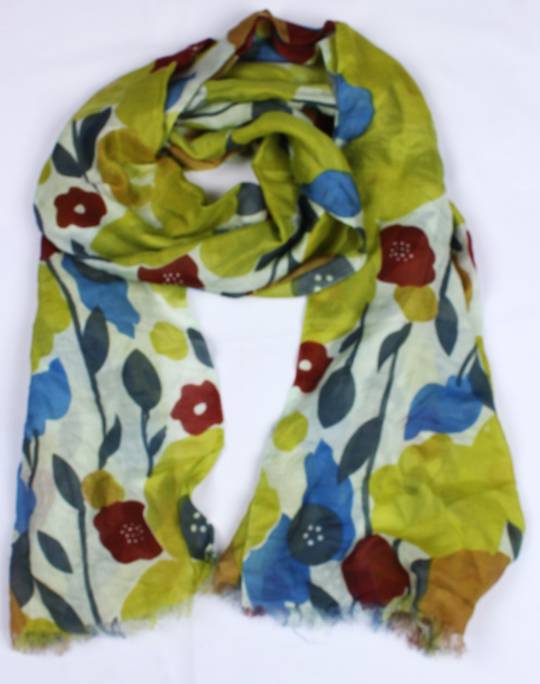 Beautiful  Indian silk mix  scarf in lime floral mix climber  Style: SC/LIME /FLORAL